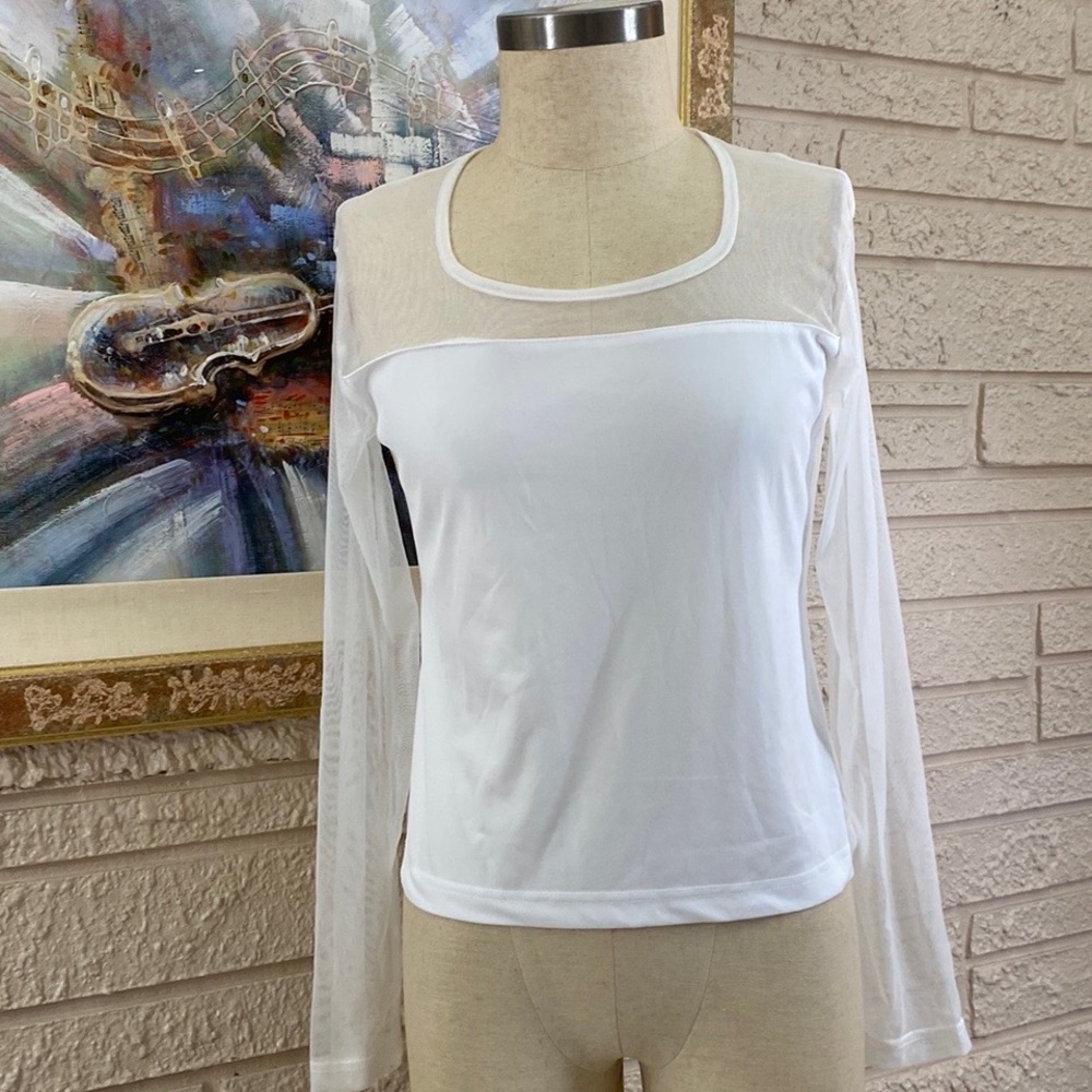 Gioano Sheer Mesh Contrast Pullover Style Knit Top